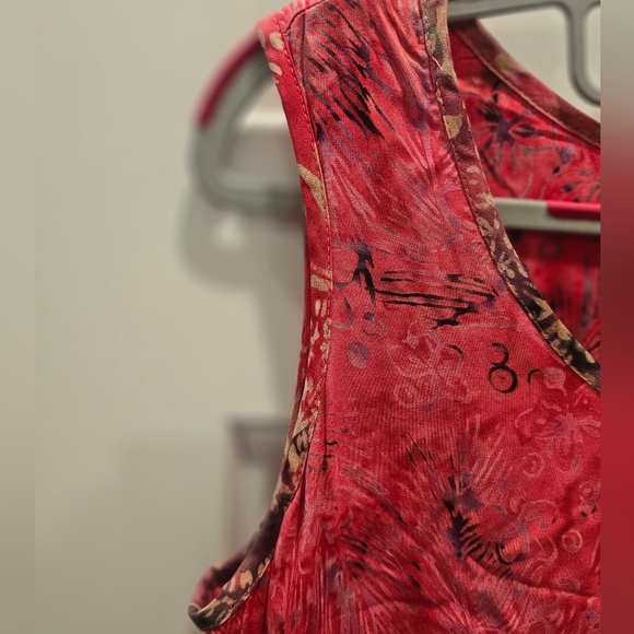 Frivolous Red Batik Sleeveless Dress M Handmade Rayon Ruffle Hem Boho - Picture 4 of 9